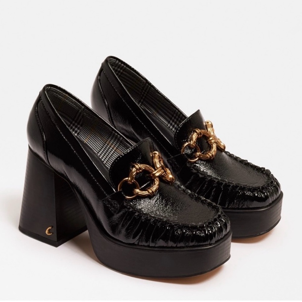 Circus NY by Sam Edelman Susie platform loafers in black gloss, size 9 EUC.